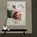 Abstract Painting on Gray Wall with Black Console Table White Vase Red Plant and Book