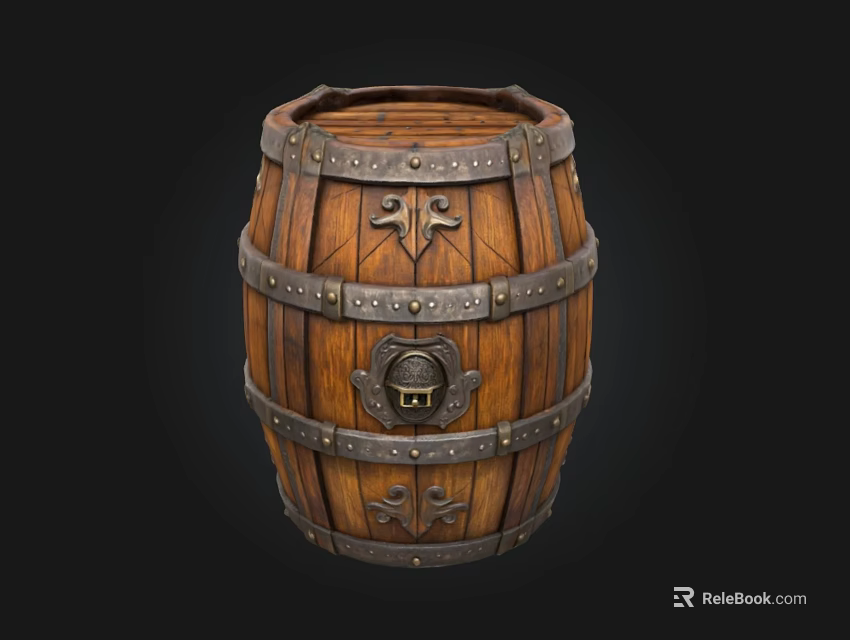 Antique Vintage Wooden Barrel With Detailed Metal Straps And Decorative Lock 3d model 