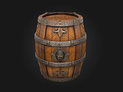 Antique Vintage Wooden Barrel With Detailed Metal Straps And Decorative Lock 3d model