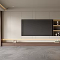 Modern Minimalist TV Wall Design With Light Colored Cabinets Large Screen And Wooden Accents