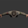 Man in Uniform Wearing Hat with Arms Outstretched and Utility Belt on Gray Background