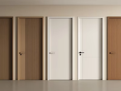 Different Design Hinged Doors In Brown Beige White With Wood Grain And Solid Color Panels 3d model