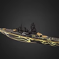 Striking Warship Design With Black Hull Golden Decorative Patterns And Main Turrets 3d model