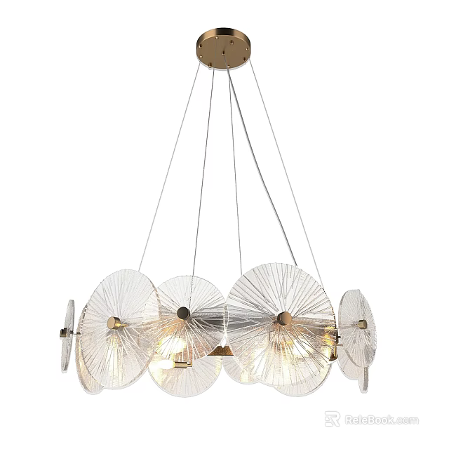 Modern Transparent Disc Chandelier With Petal Shaped Glass Shades And Soft Illumination 3d model 
