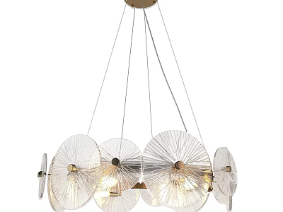 Modern Transparent Disc Chandelier With Petal Shaped Glass Shades And Soft Illumination 3d model