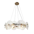 Modern Transparent Disc Chandelier With Petal Shaped Glass Shades And Soft Illumination