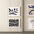 Abstract Wall Art Decor With Leaf Design Blue Curves Zebra Pattern And Rose Paintings 3d model