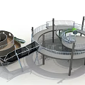 Modern Playground Equipment With Spiral Slide Circular Platform Swings And Green Slides