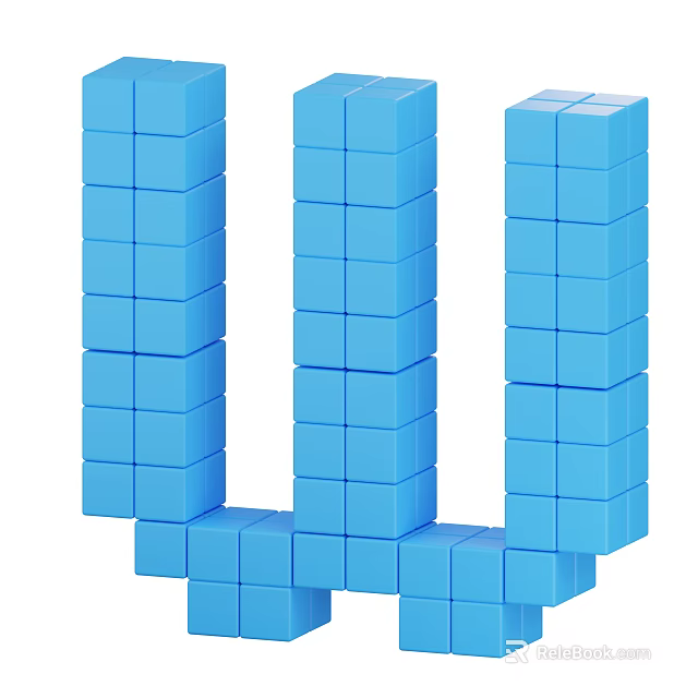 Blue Building Blocks Arranged Into Letter W Shape For Creative Play 3d model 