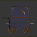 Vintage Blue Organ Cart Featuring Decorative Pipes And Wooden Wheels