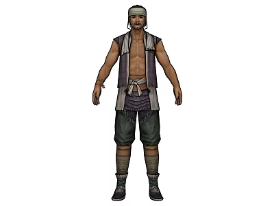 Game Movie Character Design Of Male With Headband Sleeveless Top Waist Sash And Dark Pants 3d model