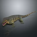 Reptile Lizard With Spotted Body Open Mouth And Long Tail On Gray Background