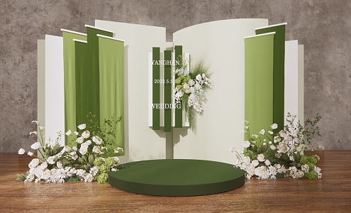 White Green Wedding White Green Flower Art Welcome Area Wedding Beauty Chen Display Area Photo Area 3d model