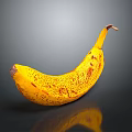 Ripe Yellow Banana With Brown Spots On Black Surface And Reflection 3d model