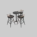 Modern Round Dining Table Set with Three Black Chairs and Metal Armrests 3d model