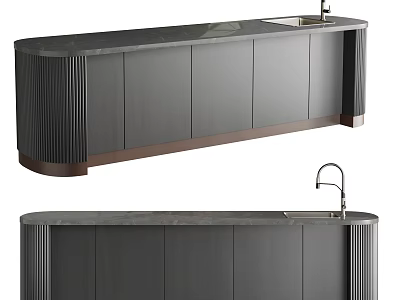 Elegant Modern Bar Counter Design With Marble Top Sink Faucet And Cabinets 3d model