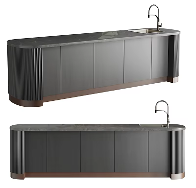 Elegant Modern Bar Counter Design With Marble Top Sink Faucet And Cabinets 3d model