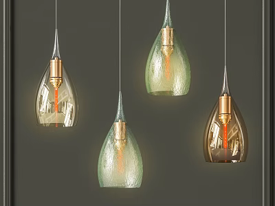 Modern Glass Pendant Lights With Teardrop Shape And Brass Finish On Dark Background 3d model