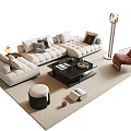 Modern Sofa Coffee Table Set Living Room Interior With Soft Pillows And Floor Lamp