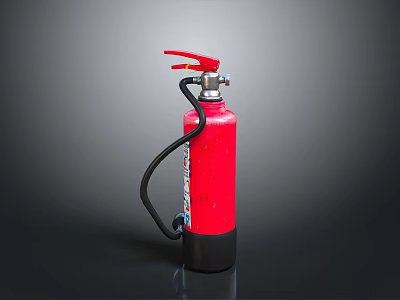 Red Fire Extinguisher With Cylindrical Body Black Base And Metal Handle 3d model