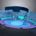 Futuristic Control Room 3D Model With Circular Design Blue Purple Tones Control Panels And Screens