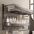 Modern Wall Mounted Metal Bathroom Storage Shelf with Towels Toiletries and Hooks