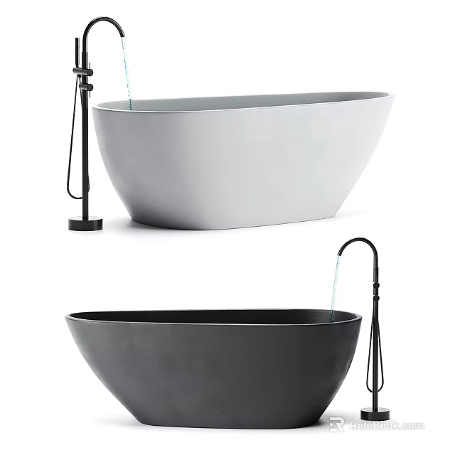 Modern Bathtubs In Light And Dark Colors With Faucets 3d model 