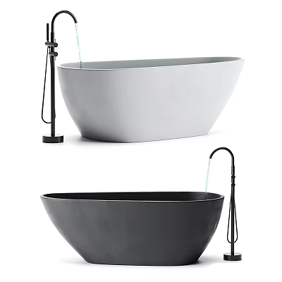 Modern Bathtubs In Light And Dark Colors With Faucets 3d model