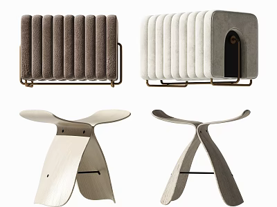 Modern Stool Designs Featuring Unique Shapes Wooden Frames And Upholstered Seats 3d model