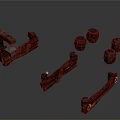 Vintage Wooden Scene Components With Long Bars Cylindrical Blocks And Holes