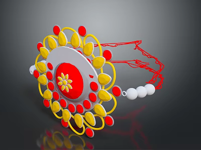 Colorful Decorative Headpiece With Yellow Red White Beads And Floral Center Design 3d model