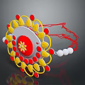 Colorful Decorative Headpiece With Yellow Red White Beads And Floral Center Design