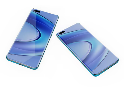 Sleek Smartphones Featuring Blue Gradient Back Panel And Curved Screen Design 3d model