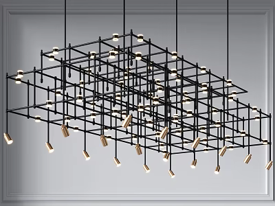 Modern Geometric Chandelier With Black Metal Frame And Hanging Lights For Indoor Spaces 3d model