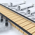 Modern Industrial Warehouse Logistics Facility With Conveyor Belt Wooden Crates And Delivery Trucks