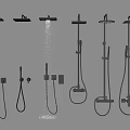Modern Black Shower Systems With Various Designs Including Rain Heads And Handheld Sprayers 3d model