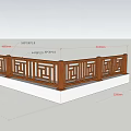 Wooden Railing With Geometric Patterns Detailed Design And Size Specifications 3d model
