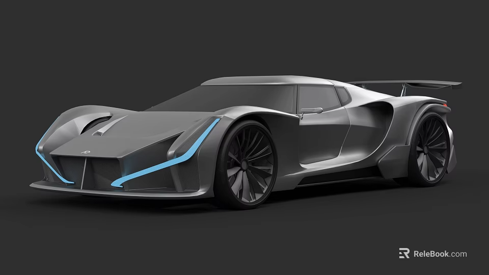 Futuristic Sports Car With Sleek Body Blue Lighting And Large Alloy Wheels 3d model 