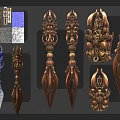 Ornate Traditional Brass Chandelier with Intricate Carvings and Decorative Top Motifs Design
