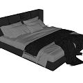 Modern Double Bed with Black Headboard White Bedding Grey Blanket and Pillows 3d model