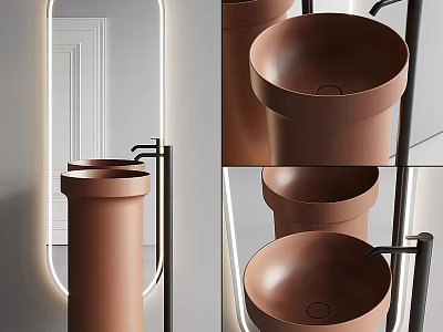 Modern Brown Ceramic Washbasin Design With Black Metal Frame And Sleek Shape 3d model
