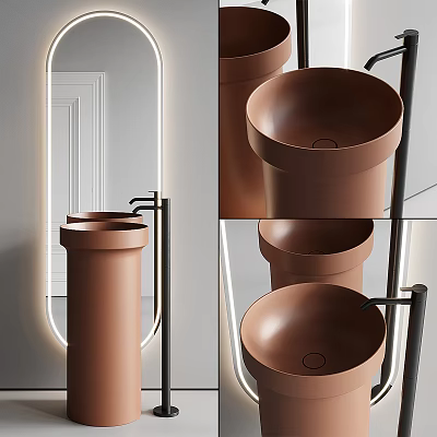 Modern Brown Ceramic Washbasin Design With Black Metal Frame And Sleek Shape 3d model