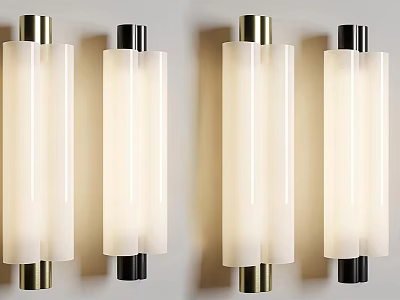 Sleek Modern Wall Light With Cylindrical White Glass Shade And Gold Black Metal Base 3d model