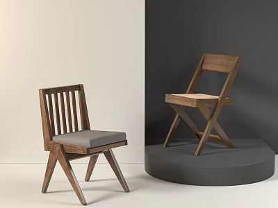Wooden Dining Chairs With Slatted Back And Cross Leg Design For Modern Interior 3d model