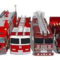 Red Fire Trucks With Ladders And Emergency Equipment For Rescue Missions