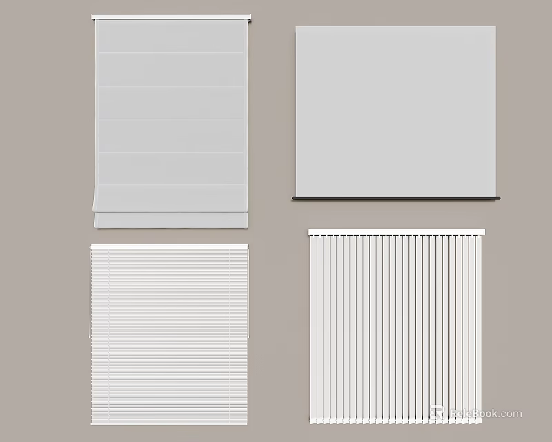 Various Window Blinds Types Showcasing Different Design Styles and Patterns 3d model
