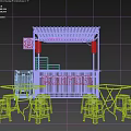 Trendy Photo Spot With Neon Food Sign Red Stools And Metal Kiosk In Brick Area