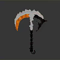Pixel Art Style Scythe Weapon With Flaming Orange Blade And Dark Handle Design