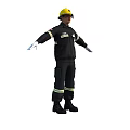 Firefighter Wearing Black Firefighting Uniform and Yellow Helmet Standing with Arms Outstretched