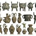 Ancient Style Ceramic Vessels With Diverse Shapes Including Jars Pots And Teapots Featuring Intricate Patterns 3d model